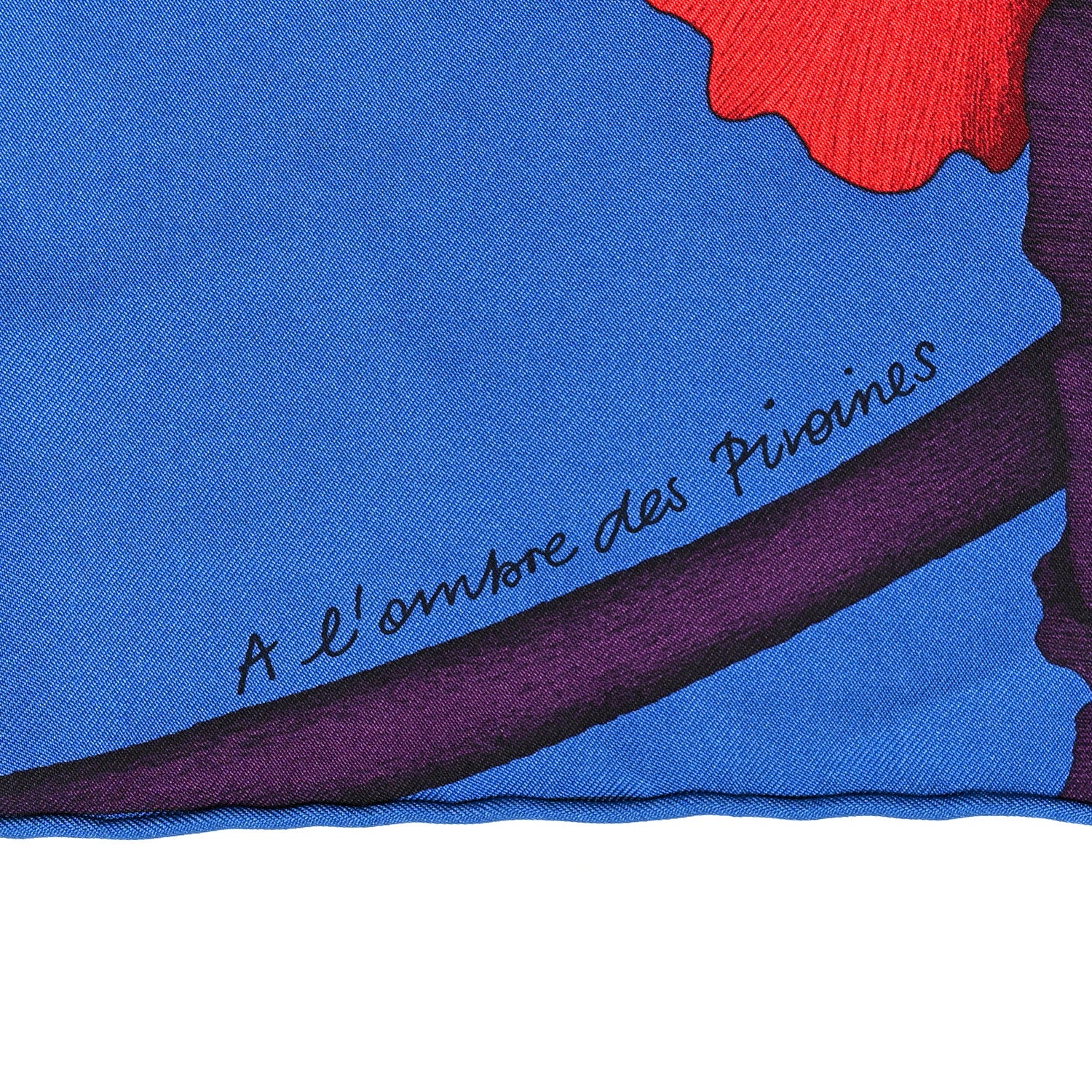 Hermes Silk L'Ombre Des Pivoine Scarf 90 Bleu Moyen Rouge White 5 of 5