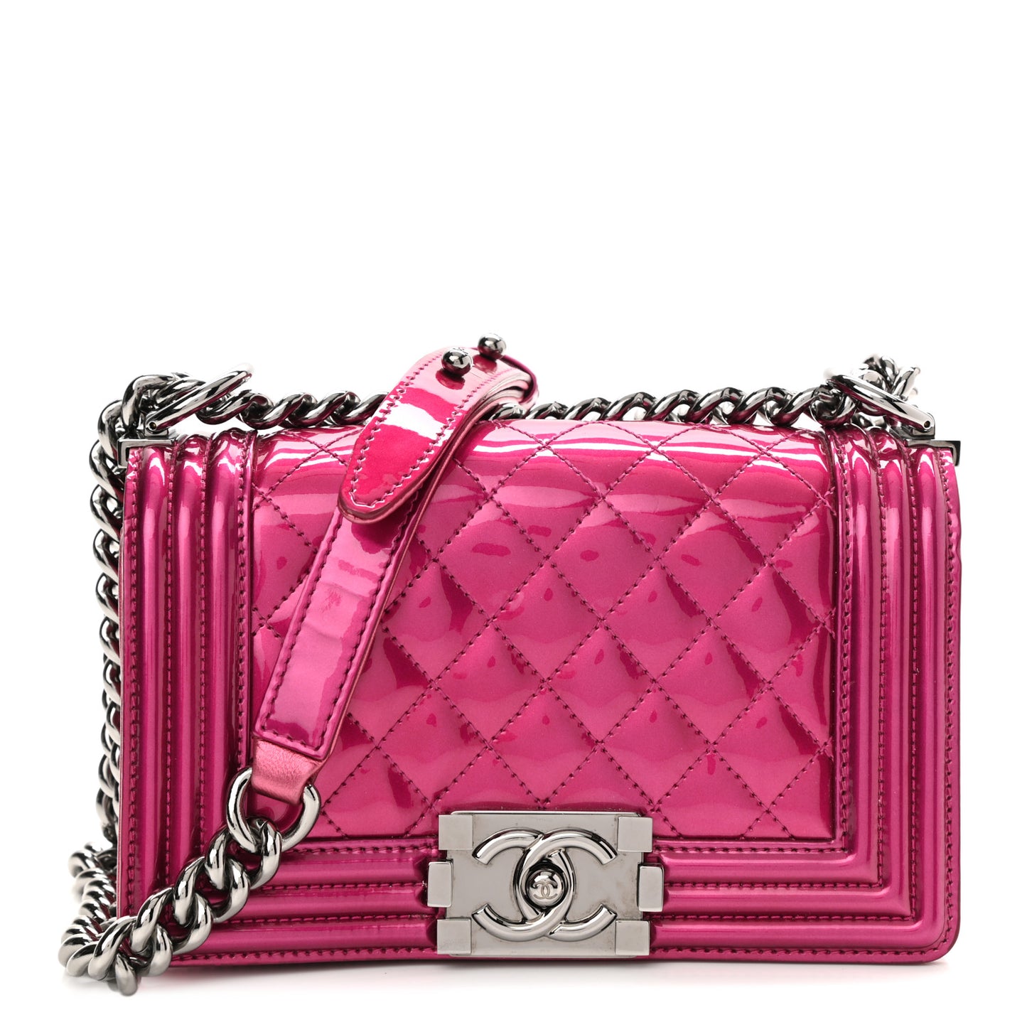 Metallic Patent Calfskin Quilted Small Boy Flap Pink