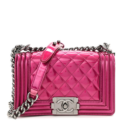 Chanel Metallic Patent Calfskin Quilted Small Boy Flap Pink 1 of 11