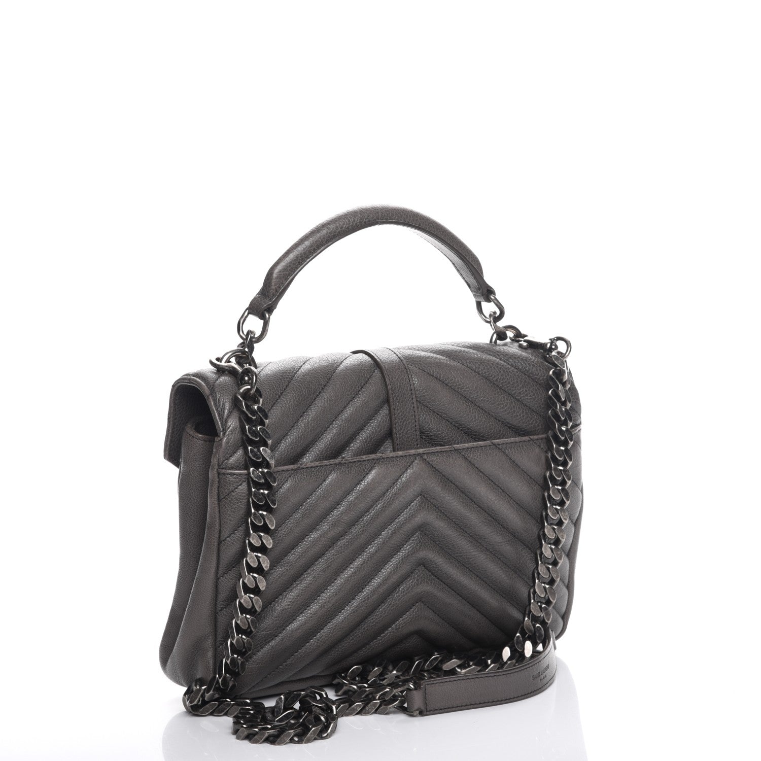Saint Laurent Sheepskin Matelasse Chevron Monogram Medium College Bag Light Coal 4 of 8