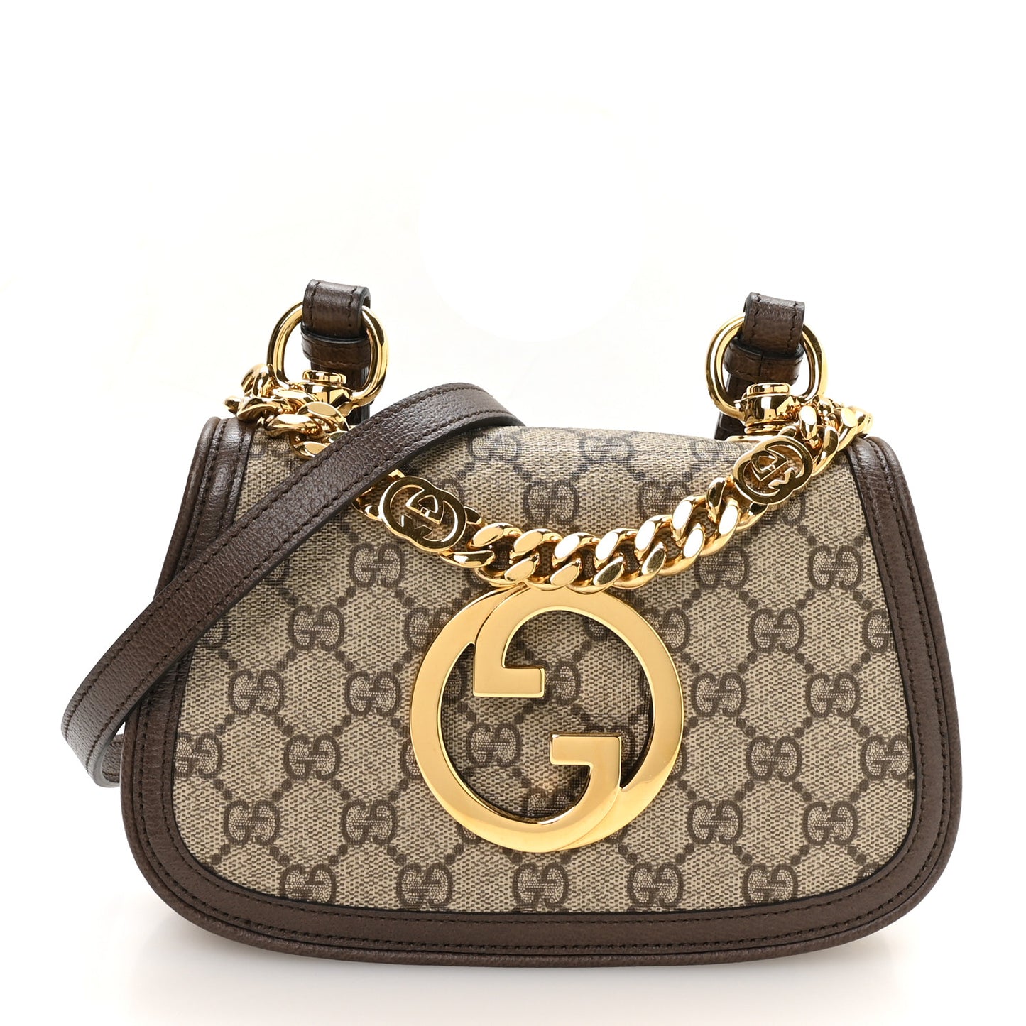 GG Supreme Monogram Textured Dollar Calfskin Mini Blondie Chain Shoulder Flap Bag Beige Ebony New Acero