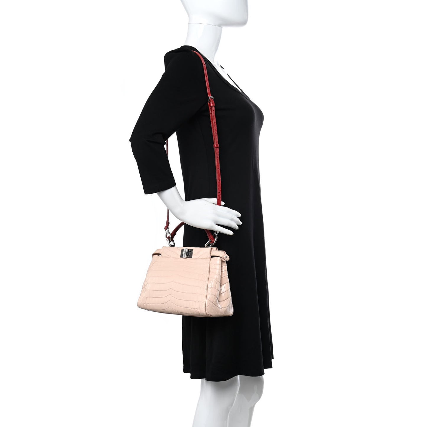 Crocodile Mini Peekaboo Iconic Satchel Beige Red