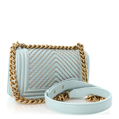 Chanel Calfskin Chevron Embroidered Small Boy By The Sea Flap Light Blue 3 of 11