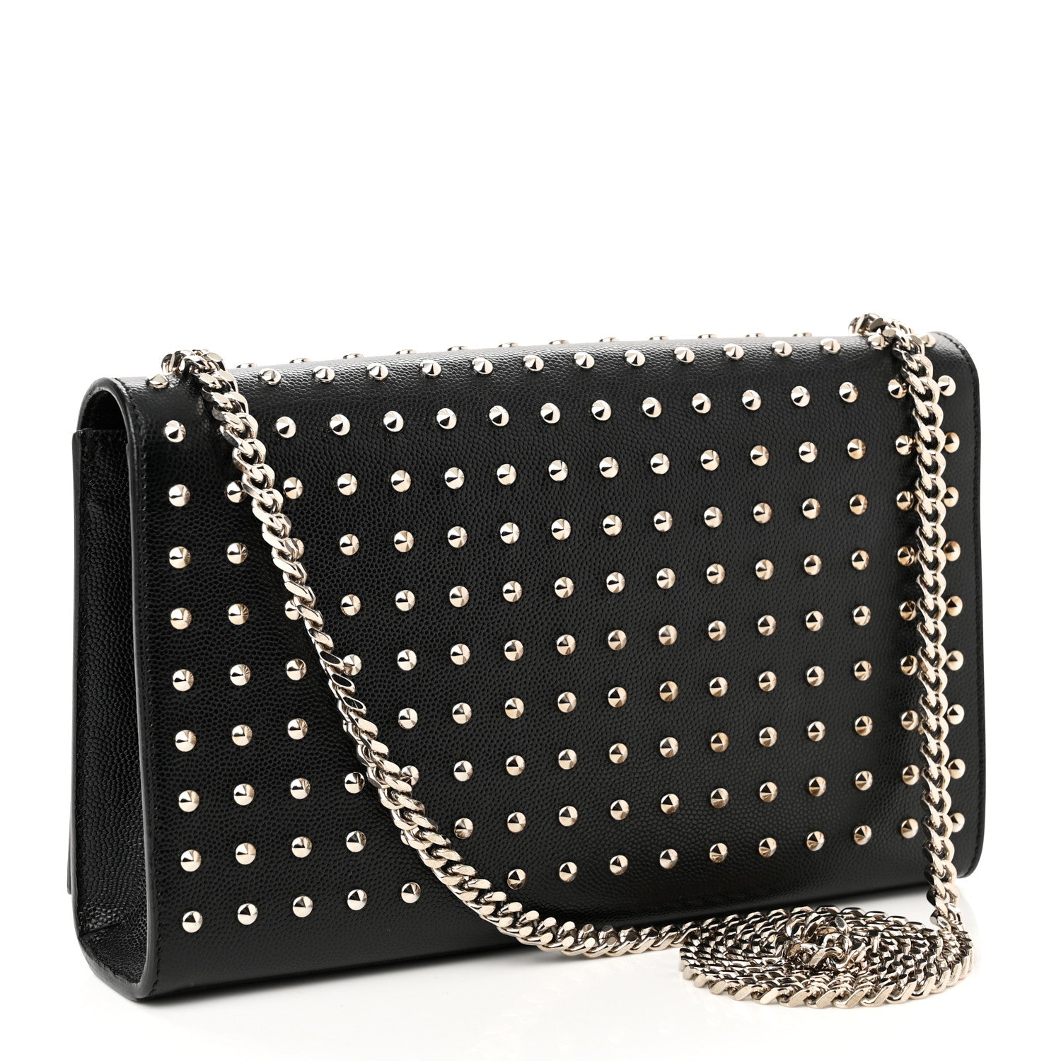 Saint Laurent Grain De Poudre Studded Medium Monogram Kate Satchel Black 3 of 10