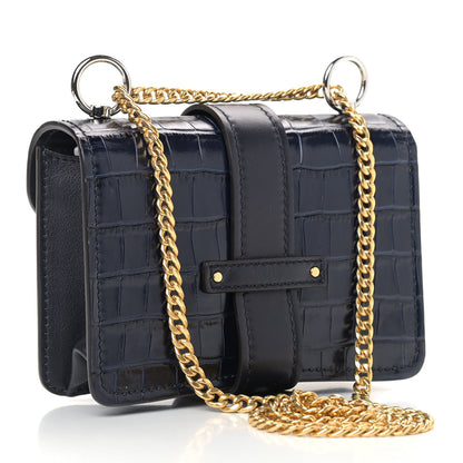 Chloe Calfskin Crocodile Embossed Aby Chain Shoulder Bag Full Blue 2 of 8