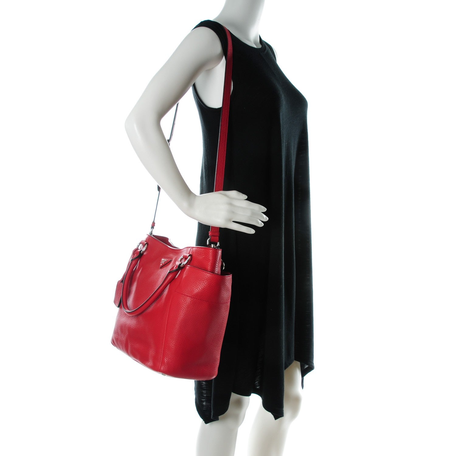 Prada Vitello Daino Side Pocket Tote Rosso 2 of 8