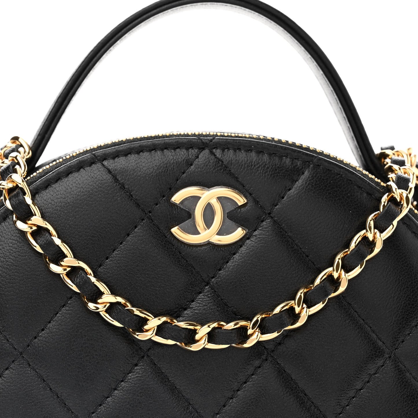 Lambskin Quilted Chic Riviera Top Handle Vanity Case Black