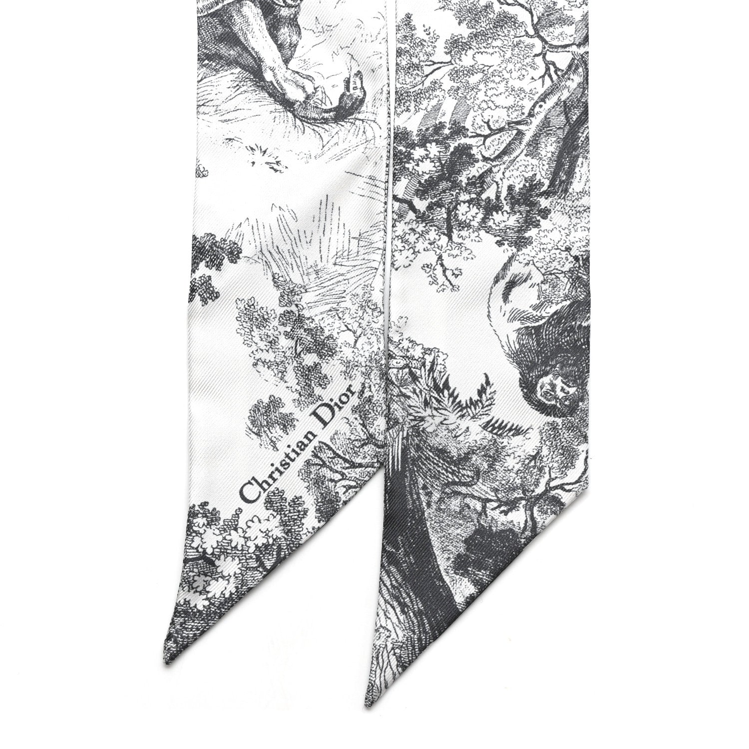 Christian Dior Silk Toile De Jouy Reverse Capri Mitzah Scarf Grey White 2 of 3