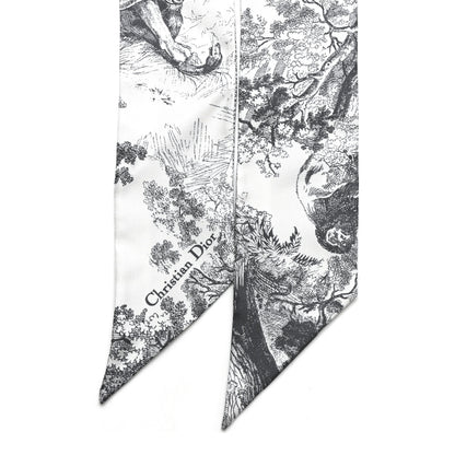 Christian Dior Silk Toile De Jouy Reverse Capri Mitzah Scarf Grey White 2 of 3