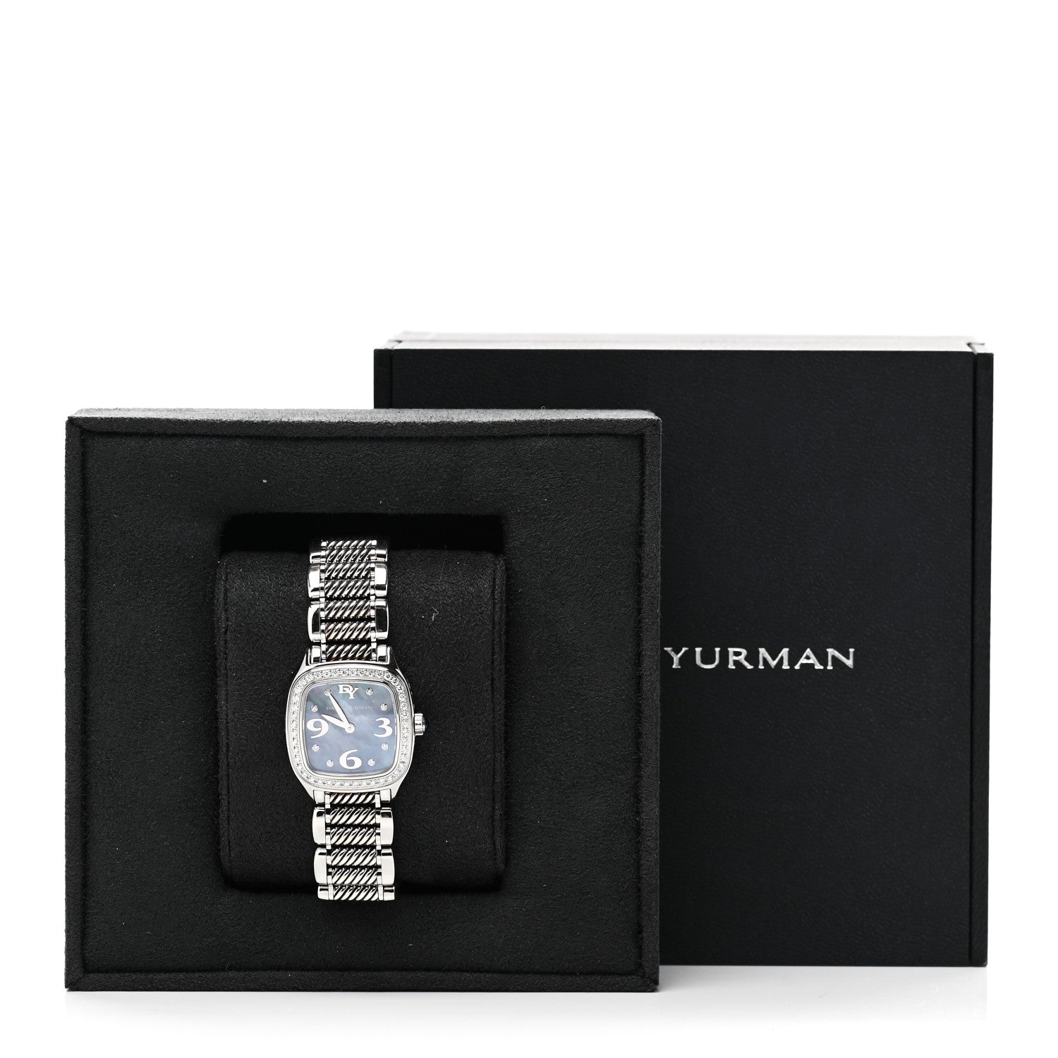 David Yurman Stainless Steel Diamond Bezel Blue Mother of Pearl 25mm Thoroughbred Quartz Watch 5 of 5