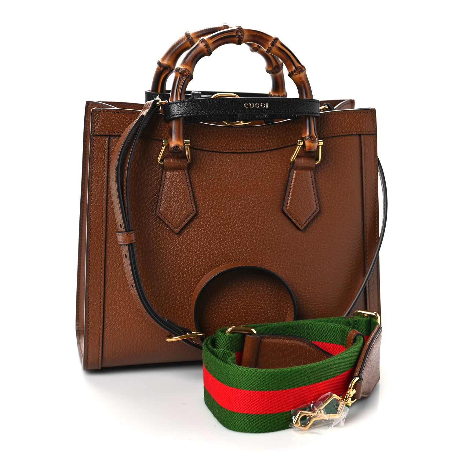 Gucci Textured Dollar Calfskin Web Small Diana Tote Bag Cuir Black 2 of 7