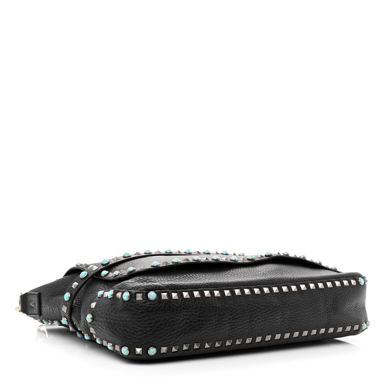 Valentino Garavani Pebbled Calfskin Rockstud Rolling Flap Messenger Bag Black 4 of 15