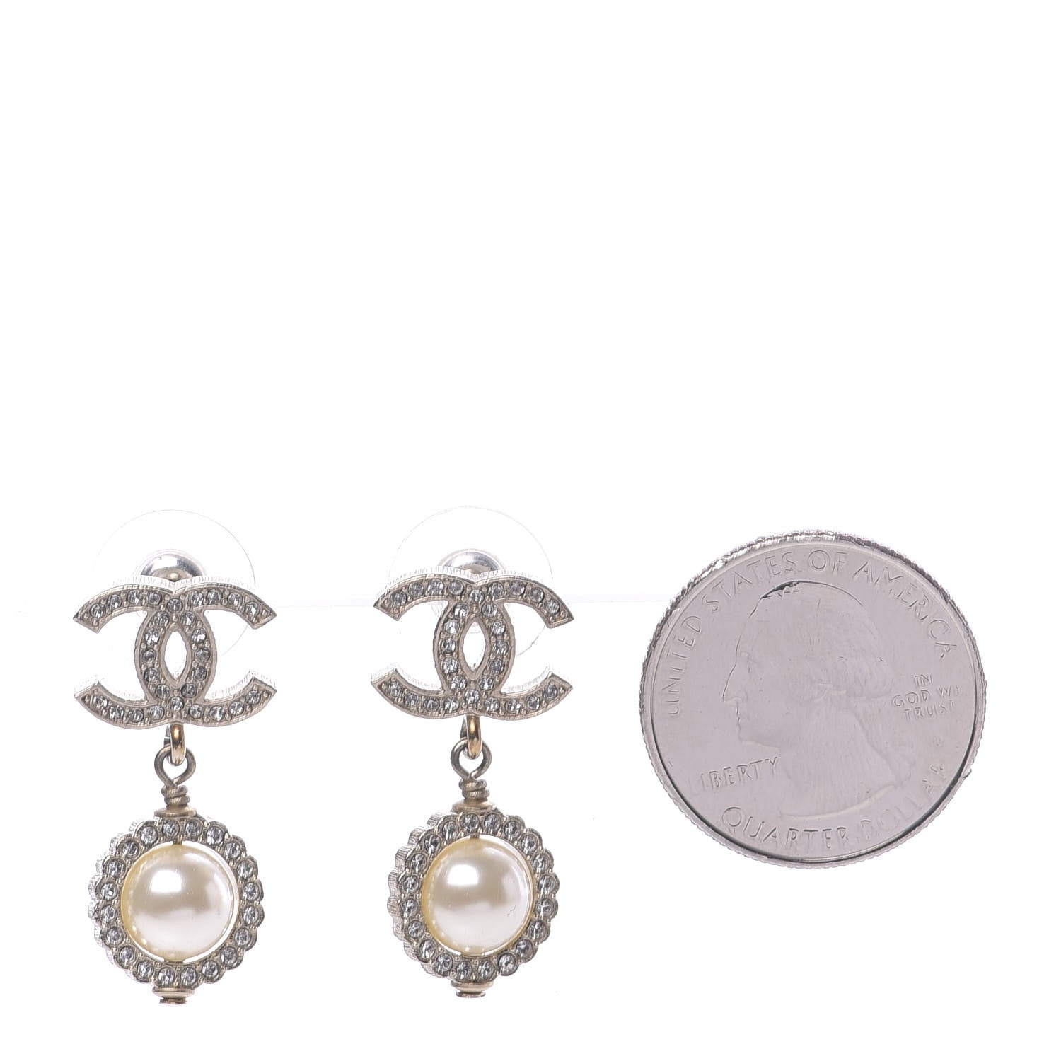 Chanel Crystal Pearl CC Lace Camellia Earrings Gold 2 of 5