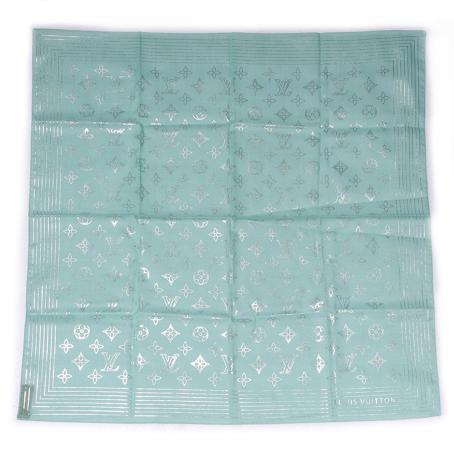 Cotton Monogram Scarf Turquoise Silver