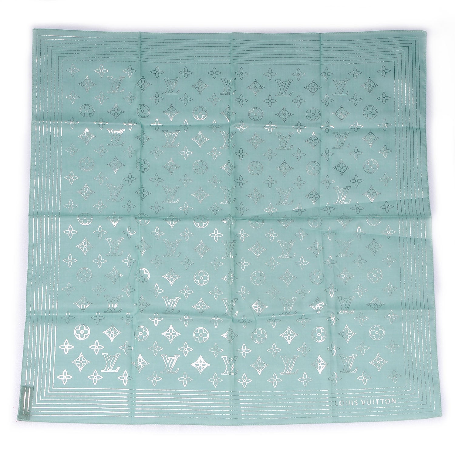 Louis Vuitton Cotton Monogram Scarf Turquoise Silver 3 of 5