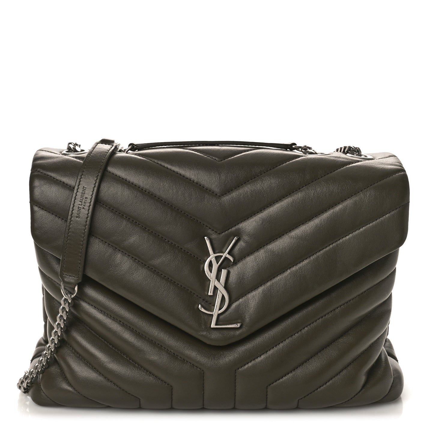 Calfskin Y Quilted Monogram Medium Loulou Chain Satchel Khaki Fonce