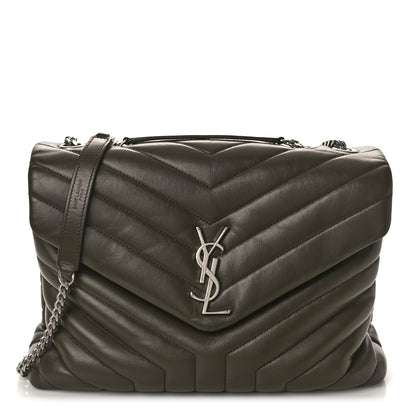 Saint Laurent Calfskin Y Quilted Monogram Medium Loulou Chain Satchel Khaki Fonce 1 of 9