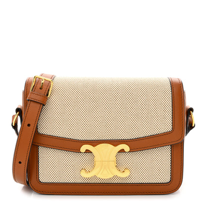Celine Textile Natural Calfskin Teen Triomphe White Tan 1 of 11