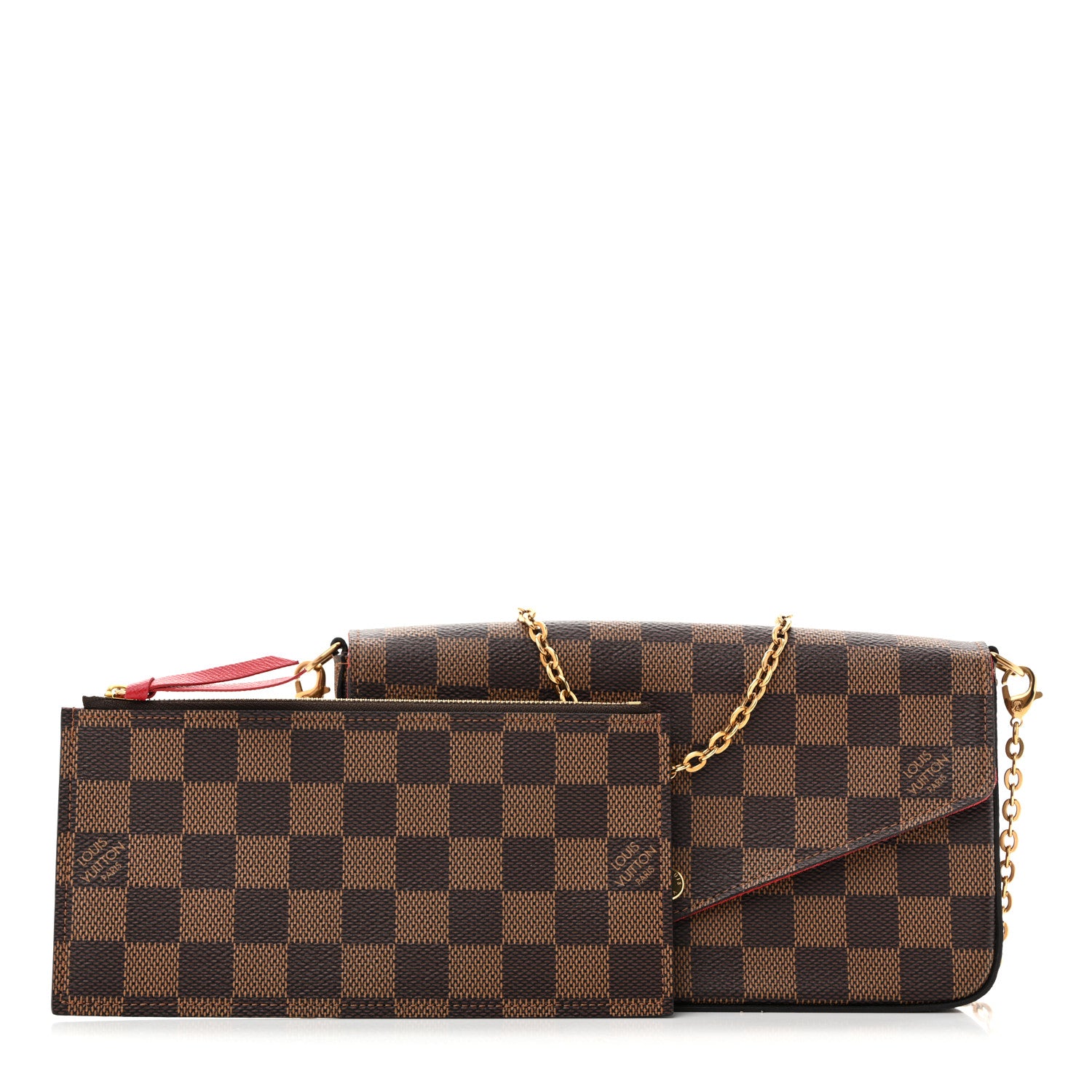 Louis Vuitton Damier Ebene Pochette Felicie Chain Wallet 3 of 15