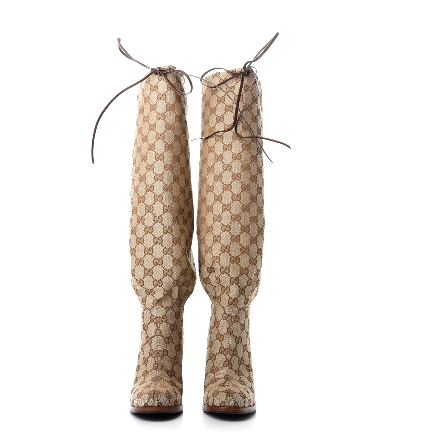 Gucci Monogram Lisa Mid Heel Boots 36 Beige Ebony 2 of 10