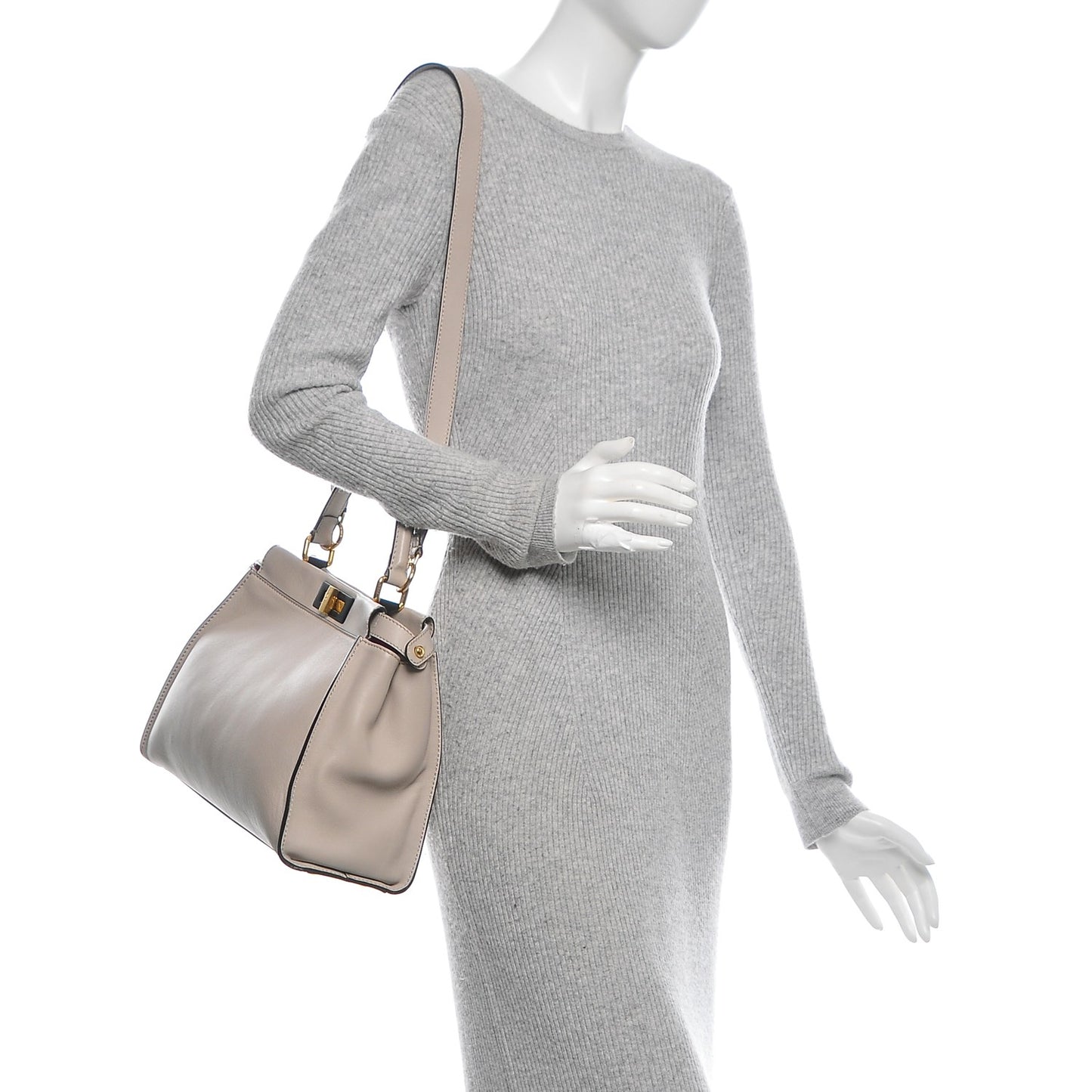Vitello Seta Shiny Nappa Medium Peekaboo Iconic Satchel Grigio Polvere Magenta