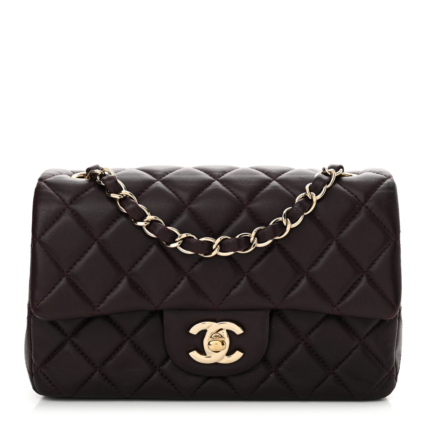 Lambskin Quilted Mini Rectangular Flap Dark Purple