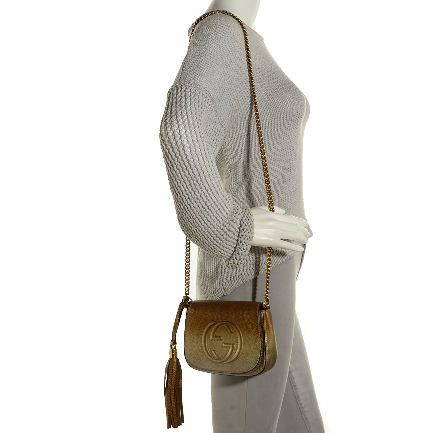 Gucci Metallic Pebbled Calfskin Small Soho Flap Crossbody Gold Ombre 11 of 18