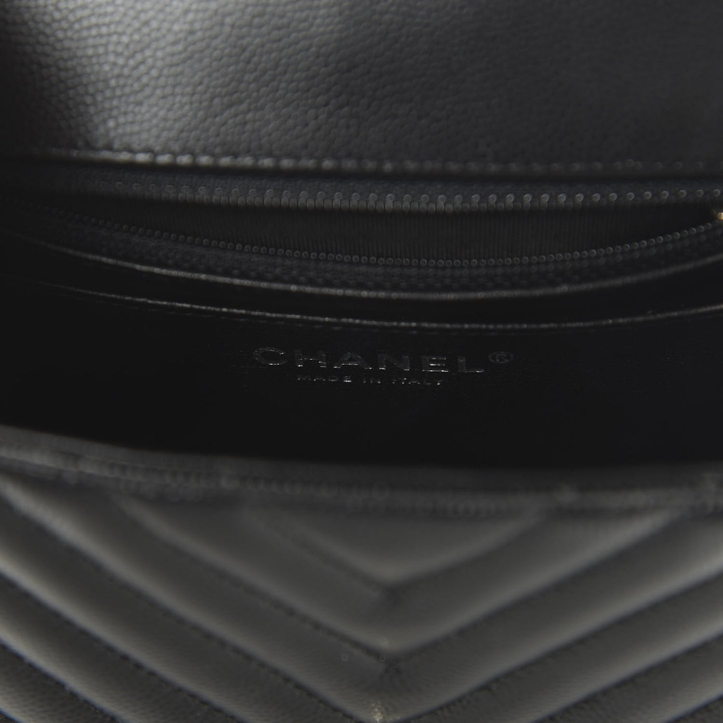 Caviar Chevron Quilted Mini Square Flap Black