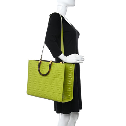 Fendi Vitello Plexiglass FF Embossed Medium Fendi Sunshine Shopper Tote Wasabi 2 of 10