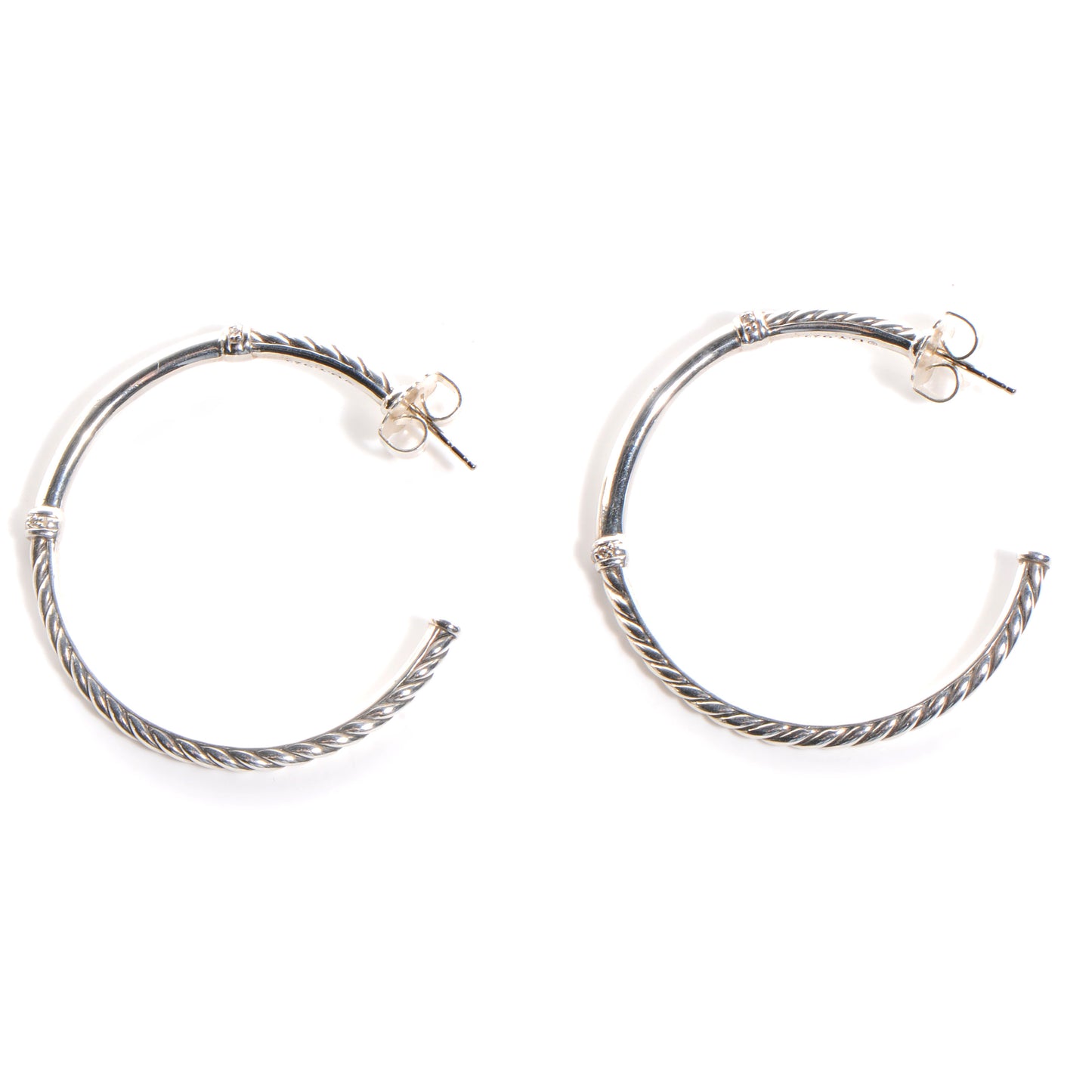 Sterling Silver and Pave Diamonds Medium Metro Hoop Earrings