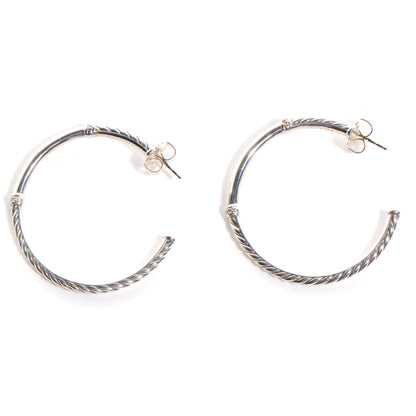 David Yurman Sterling Silver and Pave Diamonds Medium Metro Hoop Earrings 1 of 5