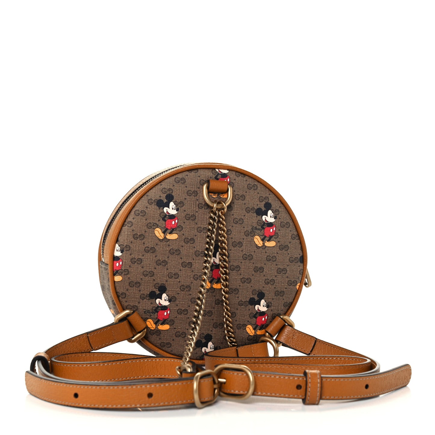 X DISNEY Mini Vintage GG Supreme Monogram Mickey Mouse Round Backpack Beige Vintage Sun Oil