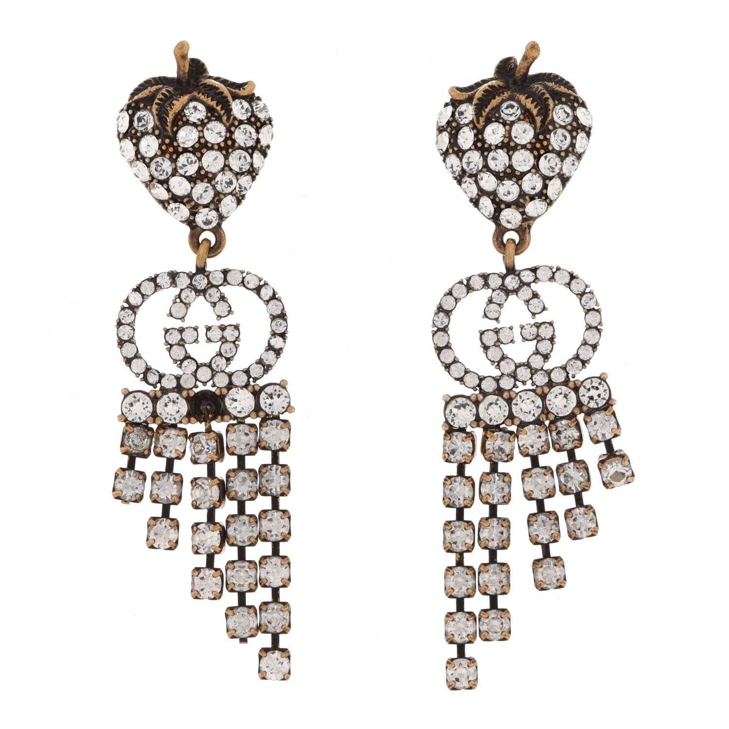 Gucci Metal Crystal Interlocking G Strawberry Drop Earrings 1 of 6