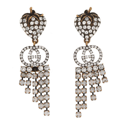 Gucci Metal Crystal Interlocking G Strawberry Drop Earrings 1 of 6