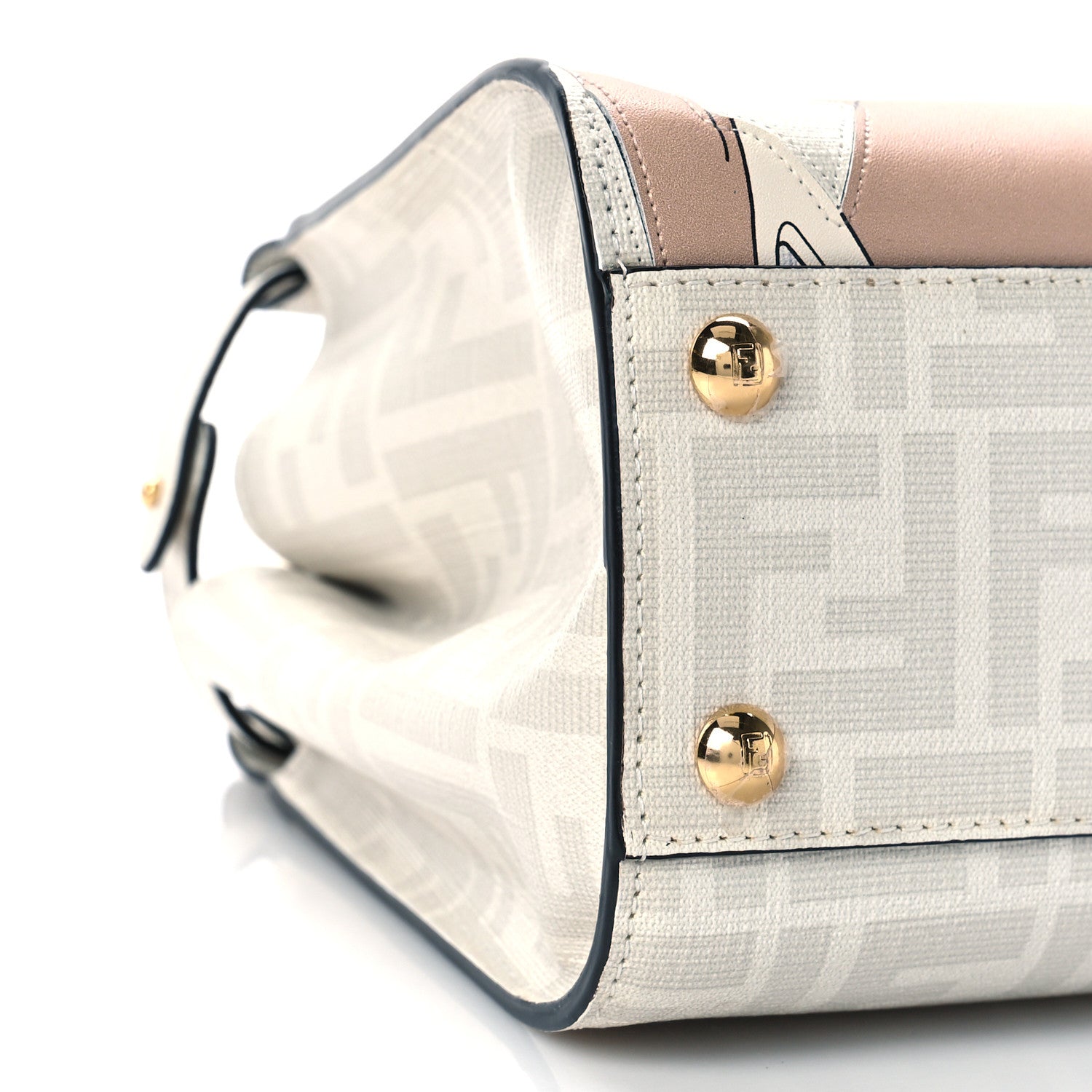 Fendi Glazed Fabric Nappa FF Disco Girls Inlay Mini Peekaboo Iconic Satchel Bianco Perla Multicolor 7 of 8