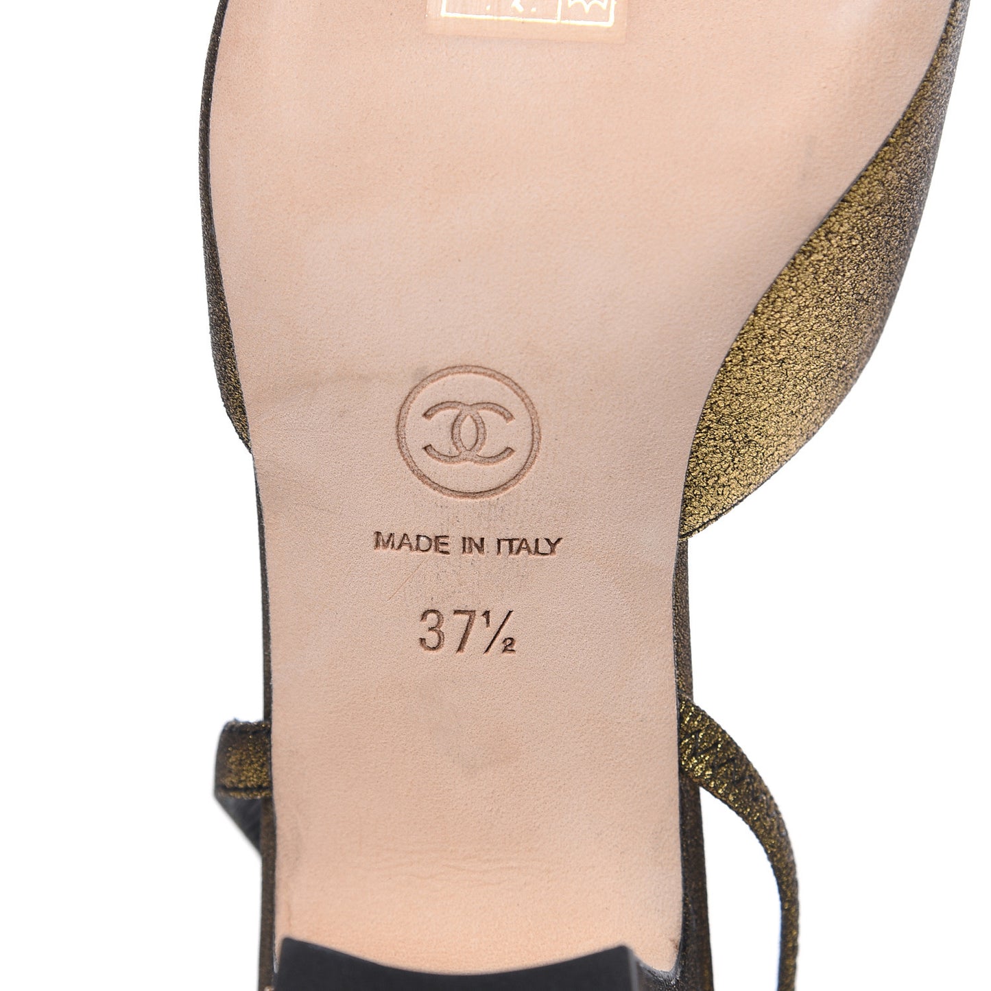 Metallic Lambskin Grosgrain Cap Toe CC Slingback Pumps 37.5 Gold Black