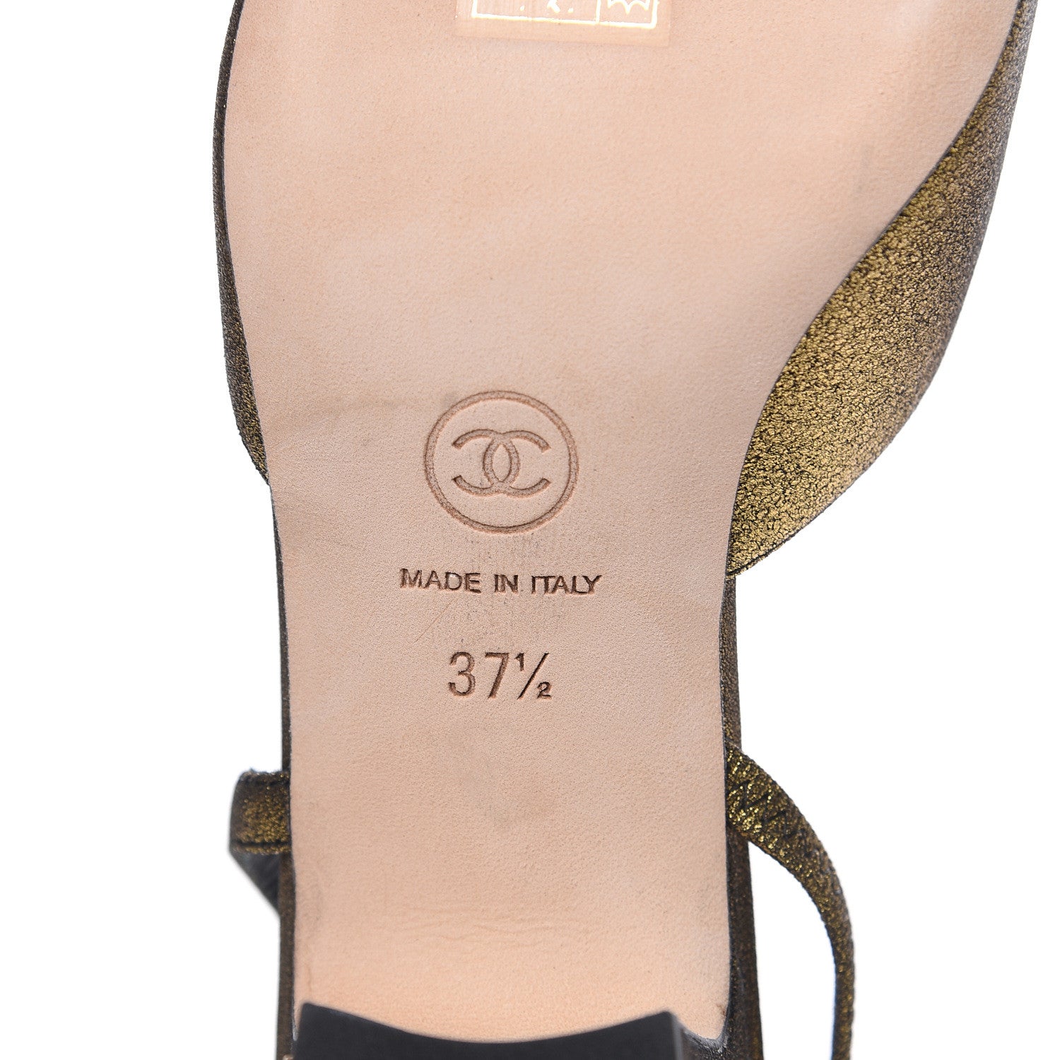 Chanel Metallic Lambskin Grosgrain Cap Toe CC Slingback Pumps 37.5 Gold Black 6 of 8