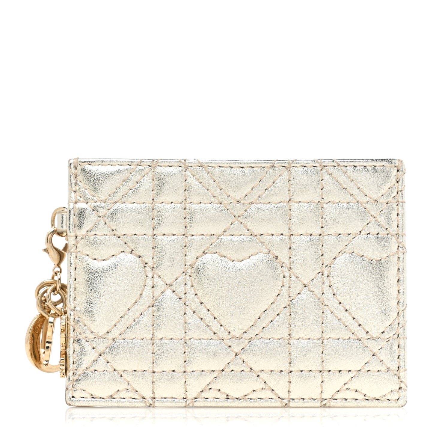 Metallic Lambskin Cannage Lady Dior Card Holder Gold