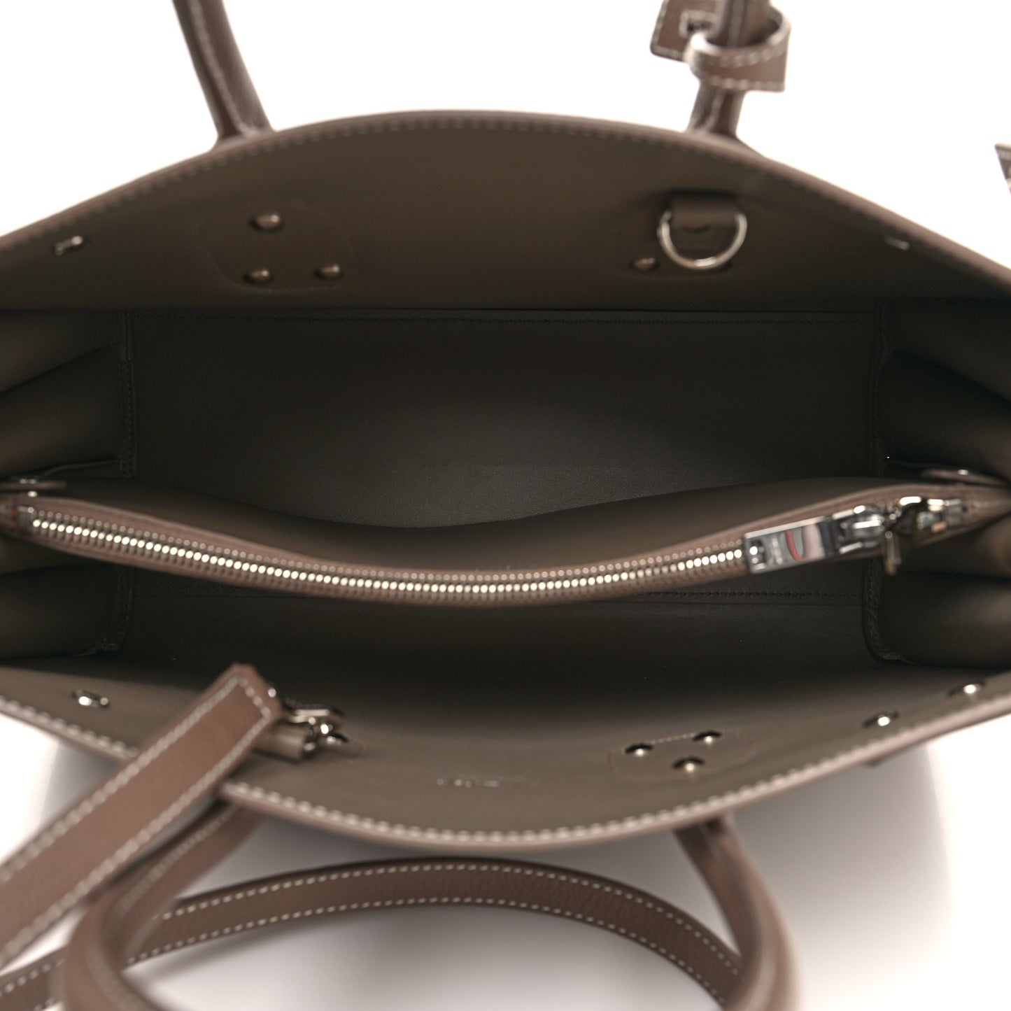 Grained Calfskin Topstitch Small Classic Sac De Jour Taupe
