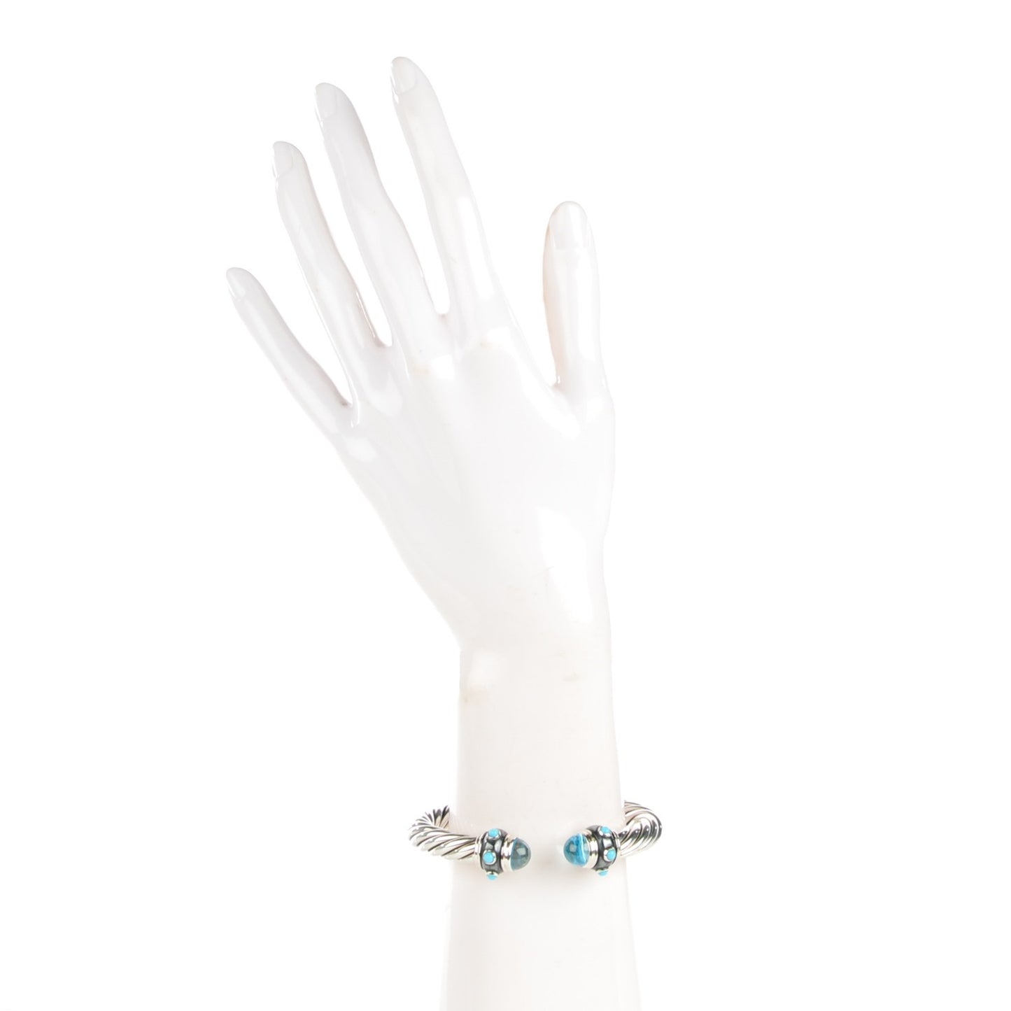 Sterling Silver Blue Topaz Turquoise 8.5mm Cable Renaissance Bracelet