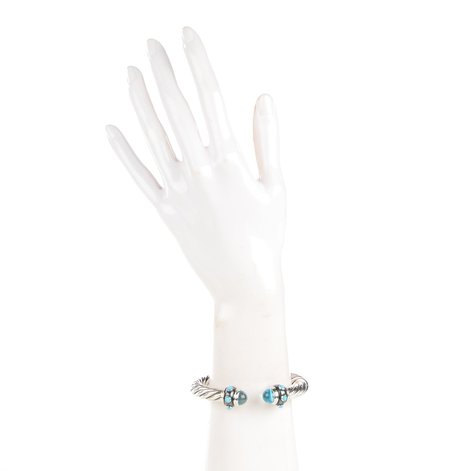 David Yurman Sterling Silver Blue Topaz Turquoise 8.5mm Cable Renaissance Bracelet 2 of 5
