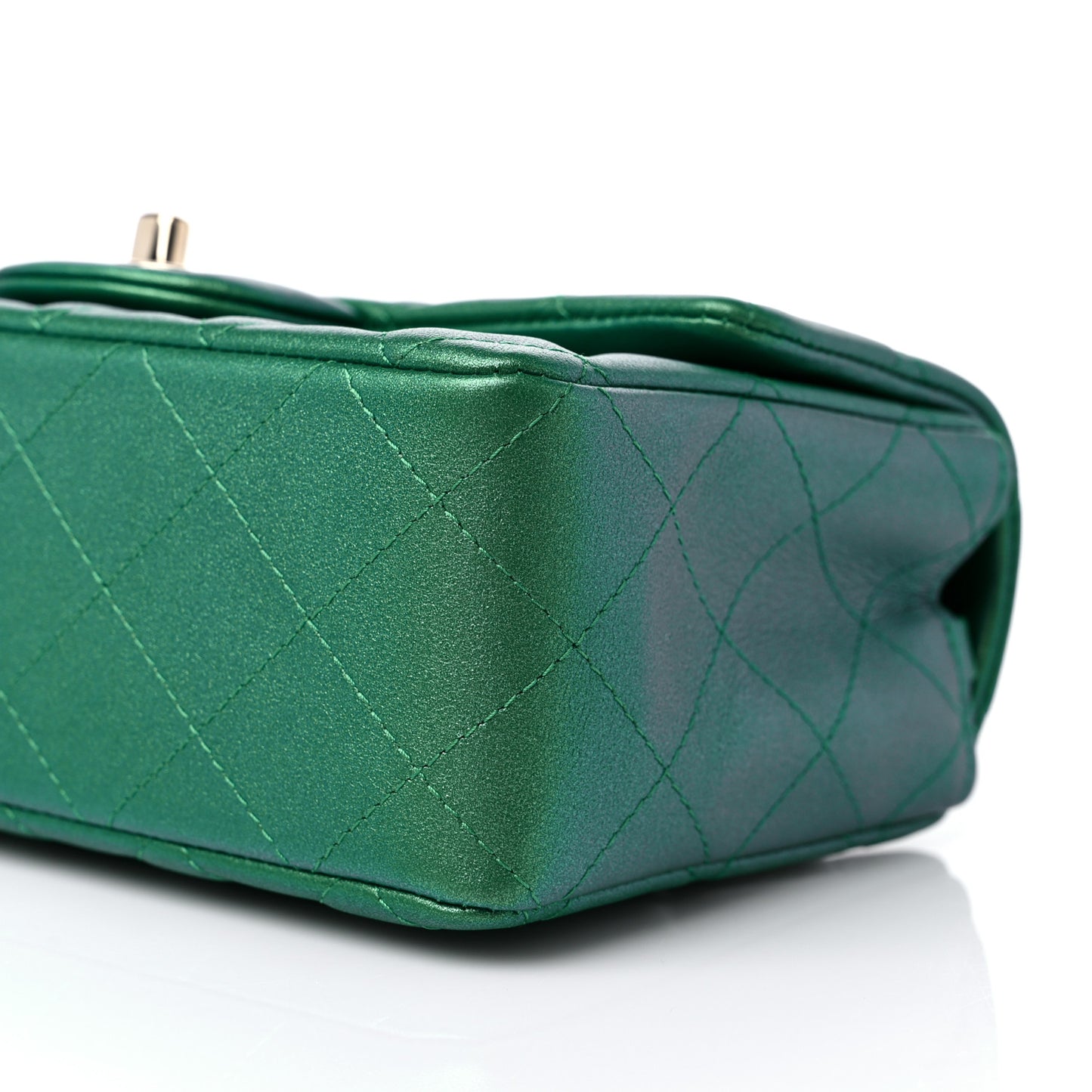 Iridescent Calfskin Quilted Mini Rectangular Flap Green