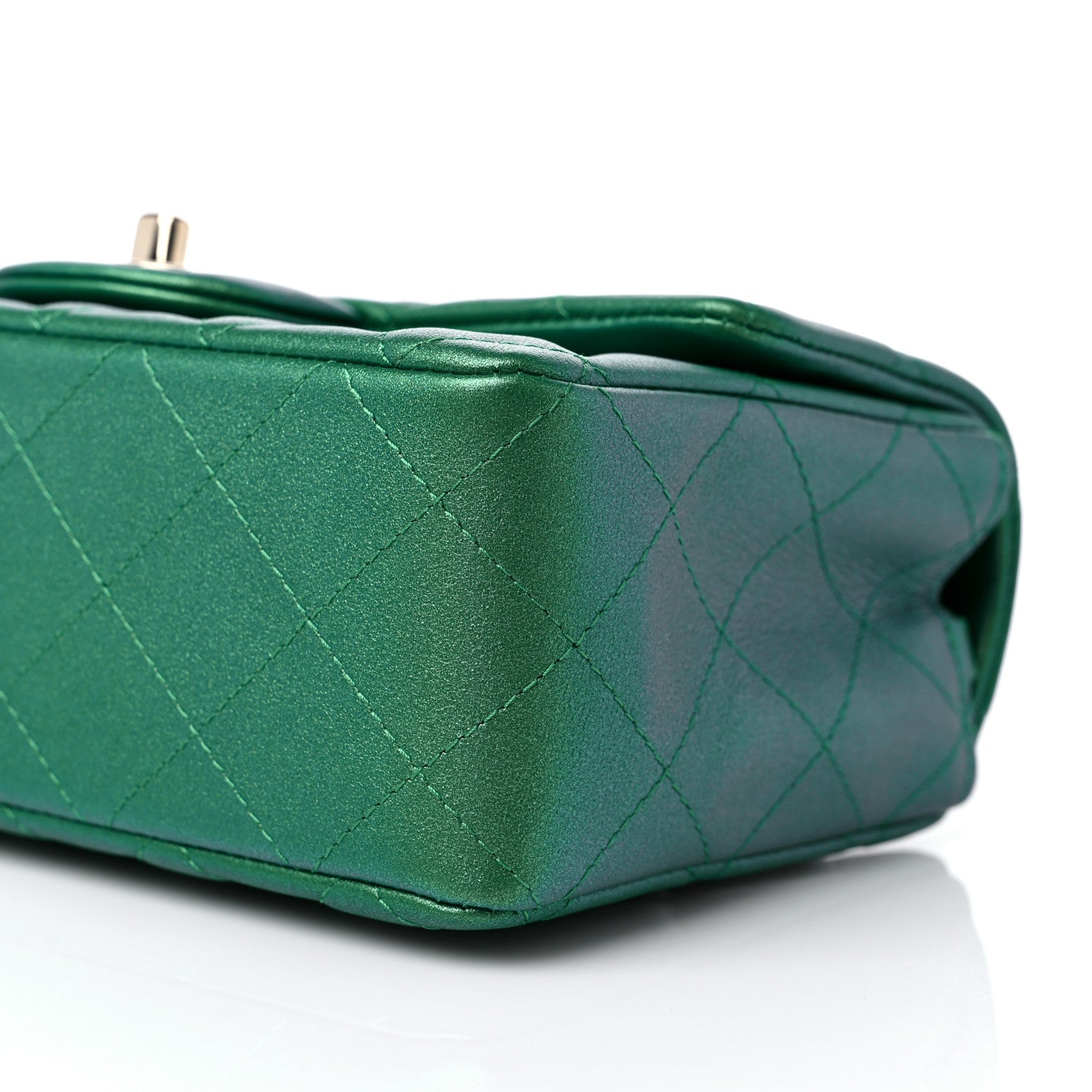 Chanel Iridescent Calfskin Quilted Mini Rectangular Flap Green 9 of 10