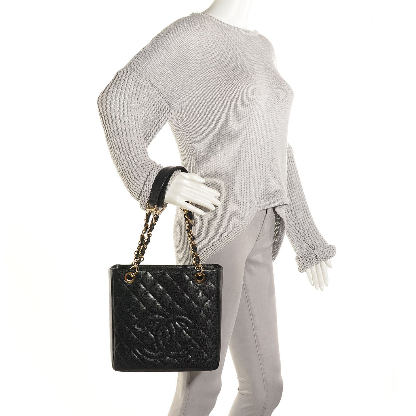 Caviar Quilted Petit Shopping Tote PST Black