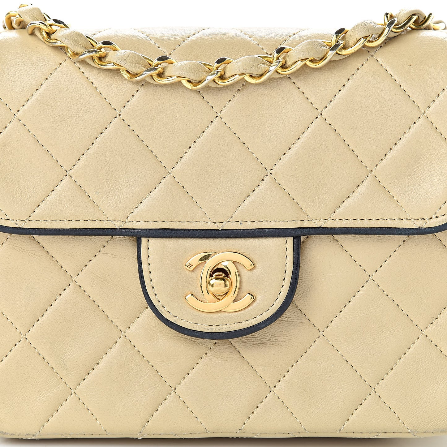 Lambskin Quilted Mini Square Flap Beige