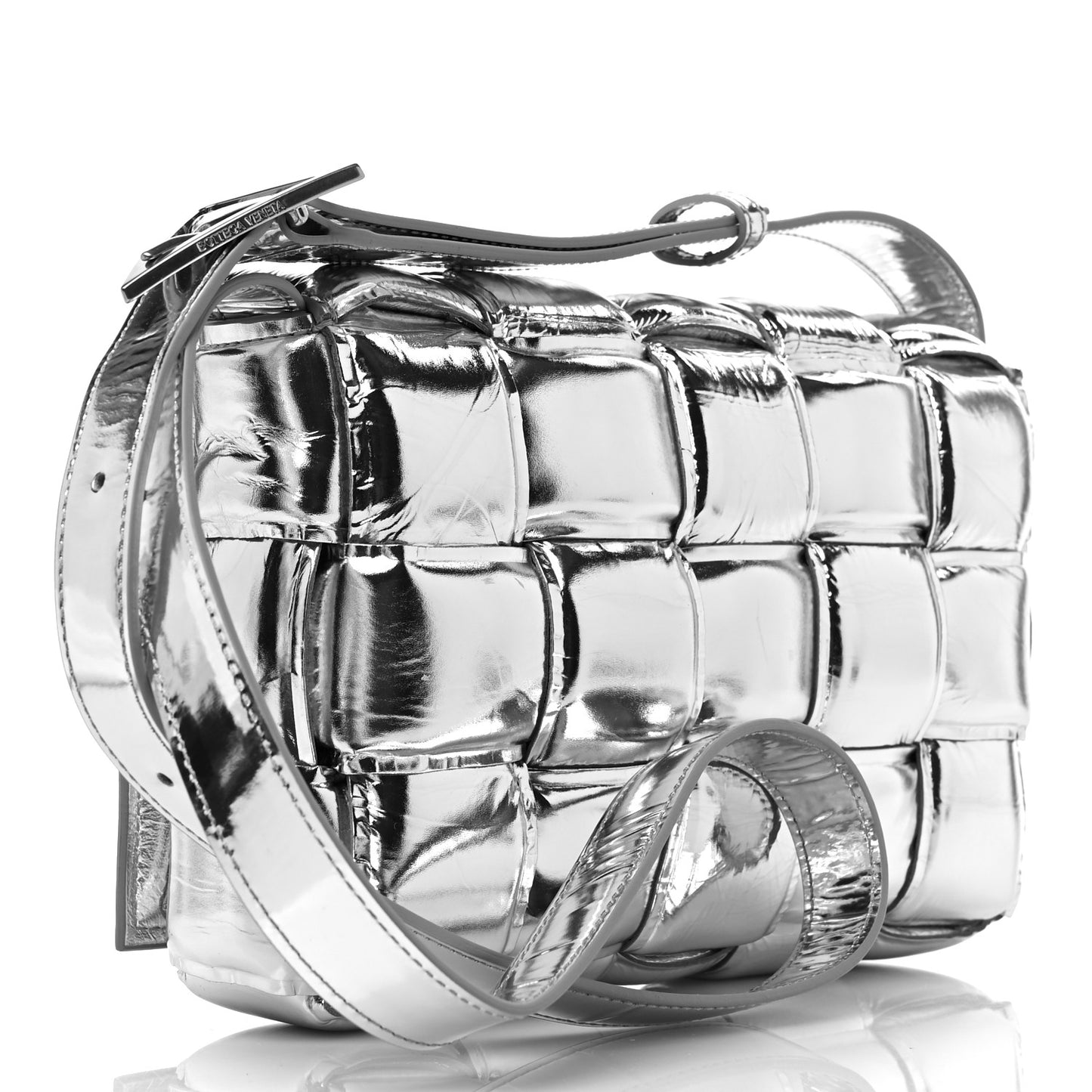 Metallic Lambskin Padded Cassette Crossbody Bag Silver
