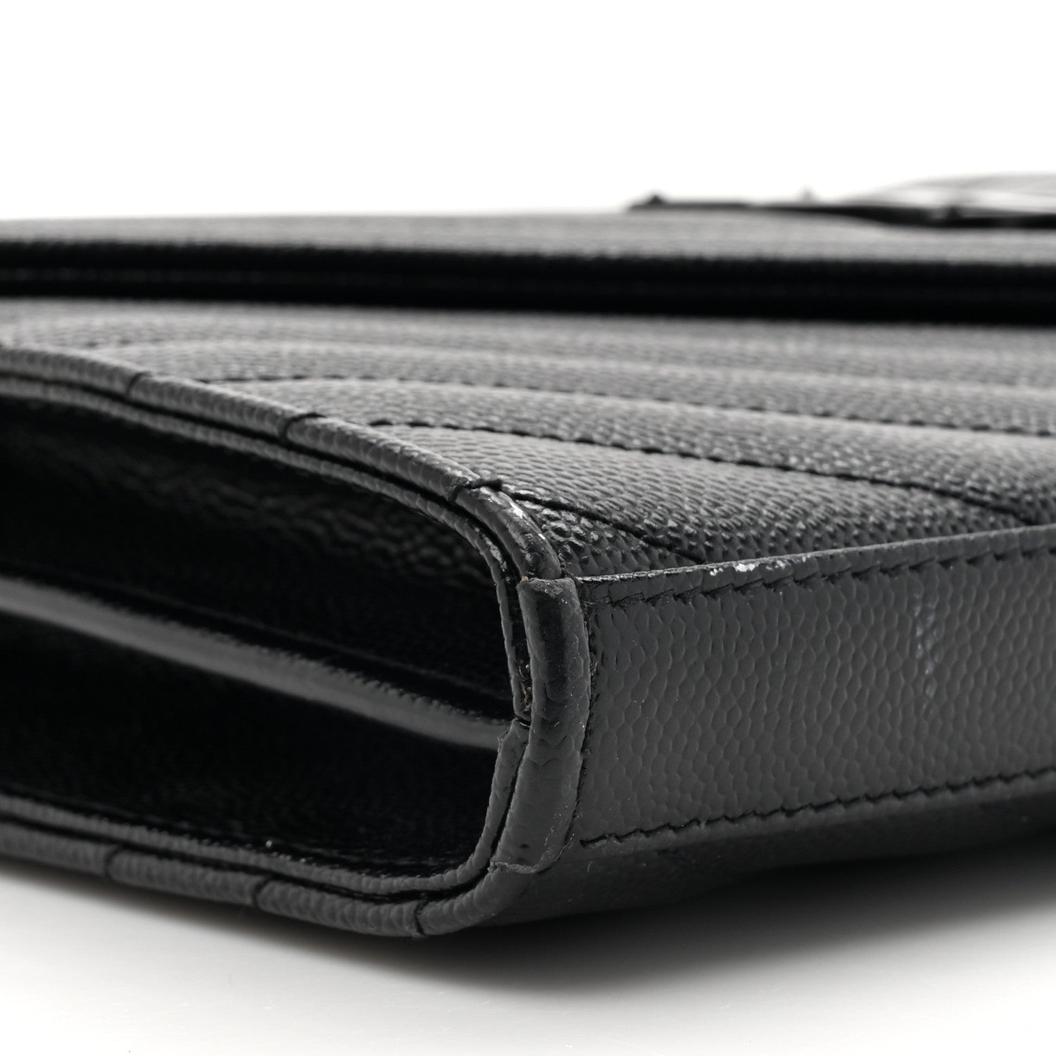 Saint Laurent Grain De Poudre Matelasse Chevron Monogram Monochrome Chain Wallet Black 10 of 15