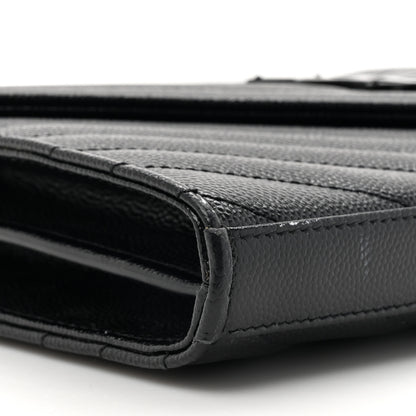 Saint Laurent Grain De Poudre Matelasse Chevron Monogram Monochrome Chain Wallet Black 10 of 15