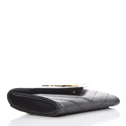 Saint Laurent Grain De Poudre Matelasse Chevron Small Monogram Envelope Wallet Black 4 of 7
