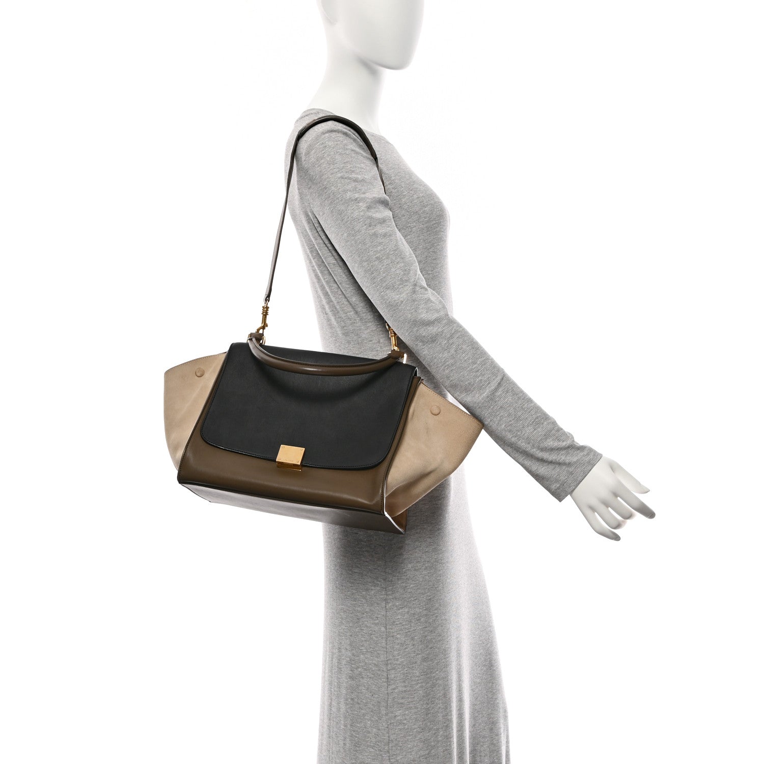 Celine Smooth Calfskin Suede Medium Tri-Color Trapeze Olive 2 of 13